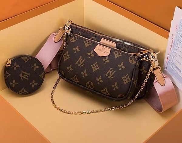 

three piece set designer bags luxury cross body bag fashion shoulder bag chain wallet multi layer purse multiple colors monograms pack zippe