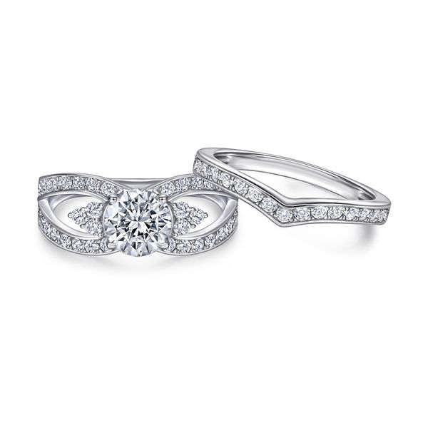 

wedding accessories pure silver engagement rings 2pcs/set fadeless couple round diamonds birdal ring proposal ring no fading ladies jewelry, White
