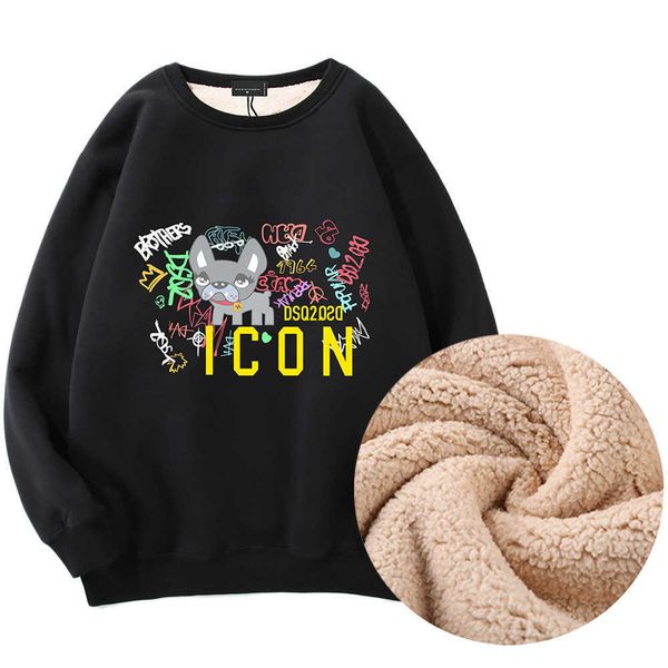 

hoodie men d2 hoody 22fw fashion square designer casual leisure print trendy brand men's sweater thickened lamb fleece warm youth 7axi, Black