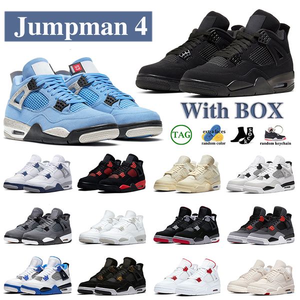 

2023 black cat men women basketball shoes jumpman 4s with box red thunder university blue purple white oreo infrared cement sail breed canva