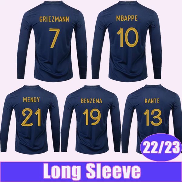 

22 23 mbappe giroud griezmann mens soccer jerseys kante benzema dembele home football shirts long sleeves uniforms, Black;yellow