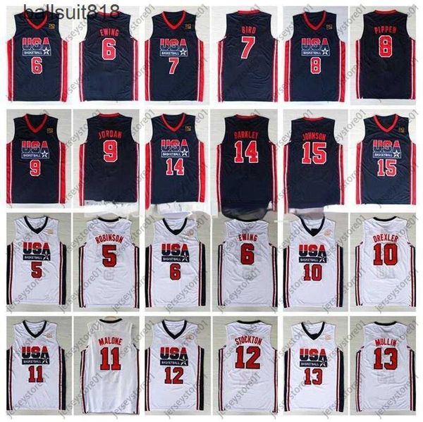 

mens 1992 team usa basketball jersey larry bird 7 michael 9 patrick ewing 6 scottie pippen clyde drexler john stockton malone johnson, Black
