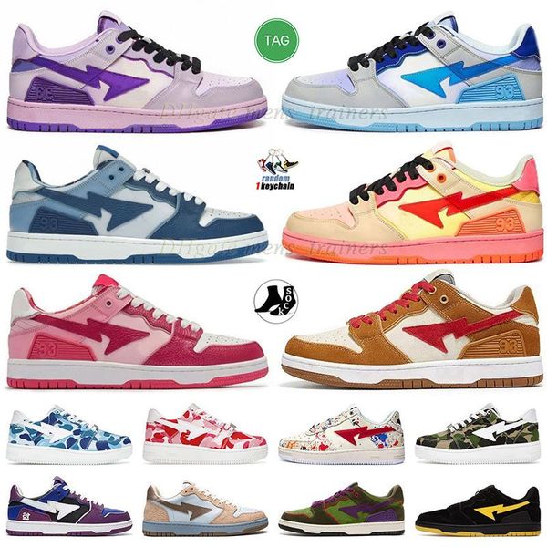

box with bapestas sk8 stas casual shoes mens womens flat palt-forms sneakers vintage beige light blue pink dark puple black wheat red bapest
