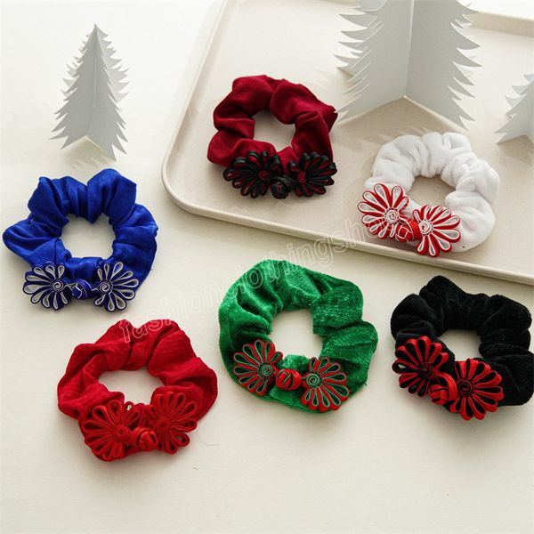 

chinese knot velvet hair scrunchies flannel hairbands plush hair accessories handmade soft warm diy elastic headwear, Slivery;white