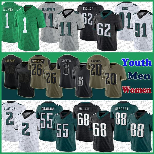 

1 jalen hurts custom football jersey 11 a.j. brown eagles''nfl''brian dawkins jason kelce devonta smith miles sanders fl, Black;red