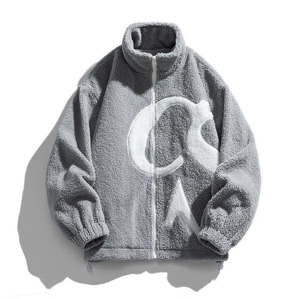 

designer warm stand collar zipper lamb wool & duck down coat for men and women letter print winter puffer parkas sweat, Black