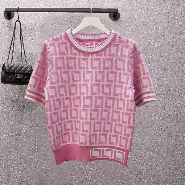 

designer luxury quality short-sleeved knits fashion breathable f letter logo pink women's pullover t-shirt, White