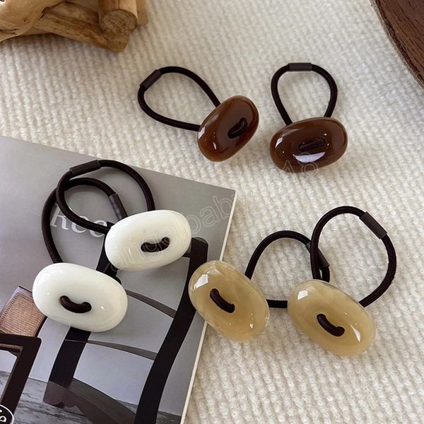 

vintage acetate scrunchies hair ties women girls coffee khaki ponytail holders elastic hairband simple hair rope accessories, Slivery;white