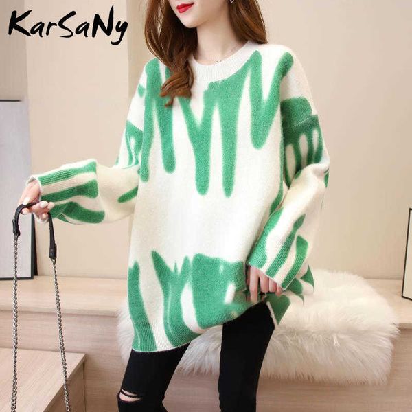 

women's sweaters sweater oversize white jumper winter clothes knitted pullovers autumn oversized striped 2021 221224, White;black