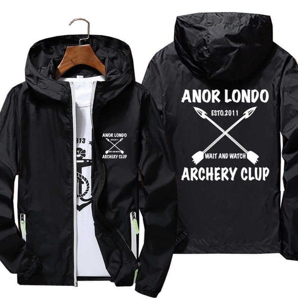 

casual dark souls anor londo archery club hooded men's thin sunscreen windbreaker slim fit pilot coat clothing jacket plus size, Black;brown