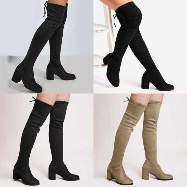 

boots fashion thigh high for women black vintage bandage suede heel platform femaleknee long winter autumn shoes 221213