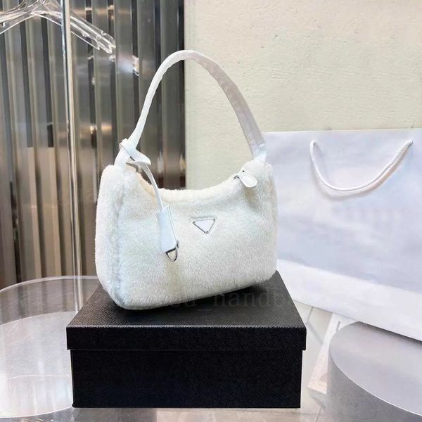 

fur bags terry fabric tote bag fashion women handbags designer soft furry bags stylish luxury shopping totes letter print nylon, Black;red