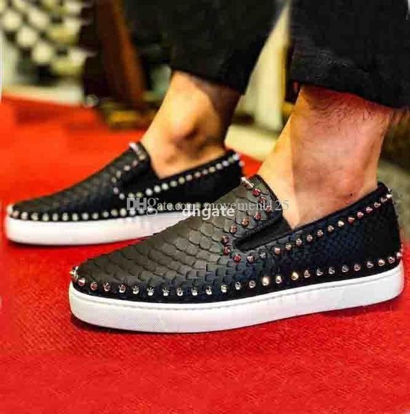 

red-bottoms christians fish scale leather luxury mens loafers shoes low flat casual luxury shoes for men and women brand new comfort vyh, Black