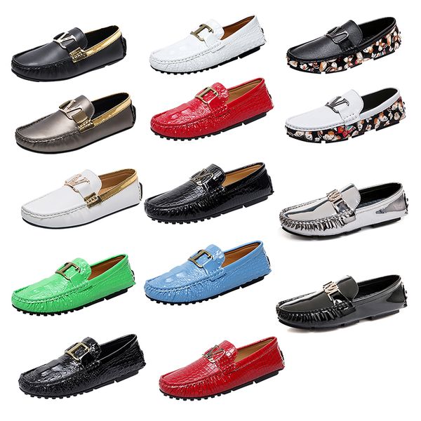 

luxury metal buckle genuine leather business shoes designer crocodile pattern black red men women loafers moccasins driving shoe casual flat