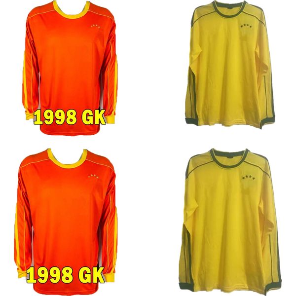 

1998 brasil retro soccer jerseys long sleeves 1950 66 carlos romario ronaldo ronaldinho camisa de futebol 2004 06 10 brazils 2006 1978 91 93, Black;yellow