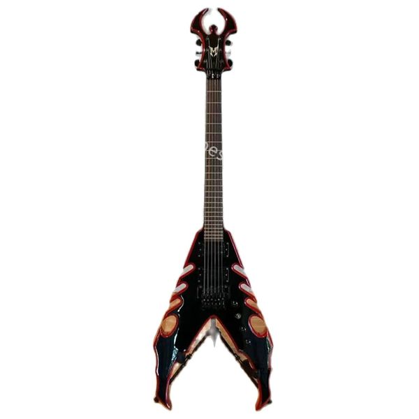 

lvycan be customized electric guitar v shape solid black with red edge bvel black parts rock tremolo 24 frets