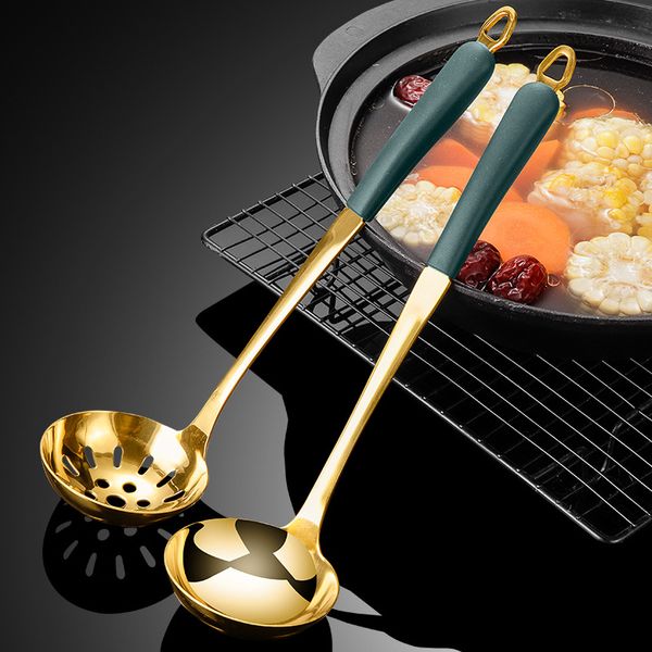 

large stainless steel pot spoon kitchen silicone thickened handle household soup spoons porridge spoon colander filter 122392