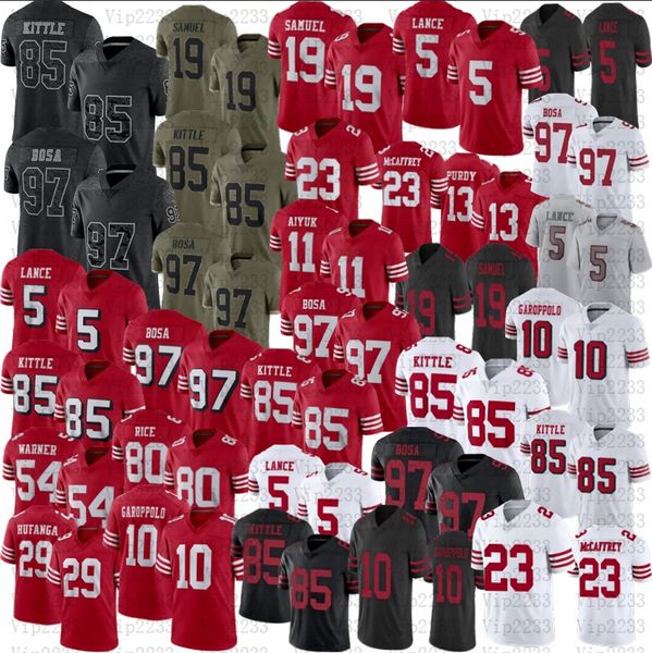 

christian mccaffrey deebo samuel jersey brock purdy trey lance nick bosa george kittle fred warner jerry rice montana talanoa hufanga, Black;red