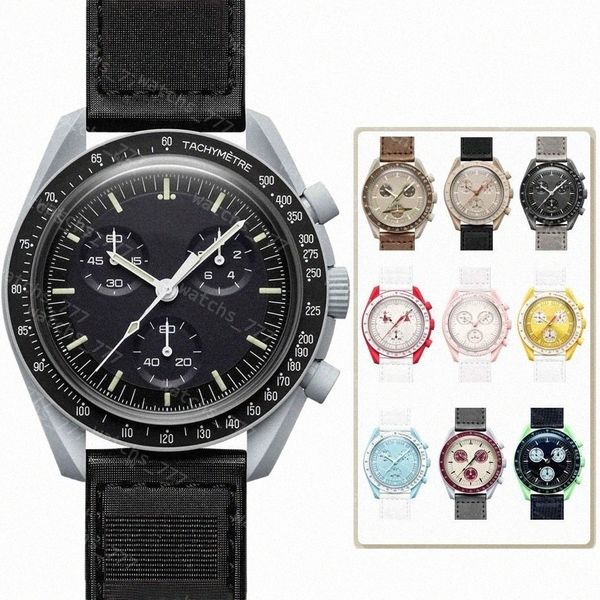 

biographic planet moon designer luxury watch mens watches full function quarz chronograph mission to mercury 42mm nylon luxury watchs limite, Slivery;brown