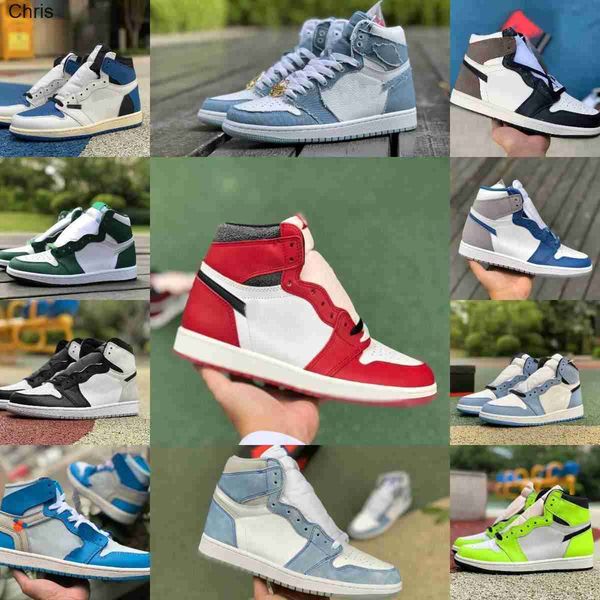 

chicago lost found jumpman 1 1s basketball shoes true turbo blue pine green gorge denim obsidian stage haze hyper royal bio hack twist, Black;white