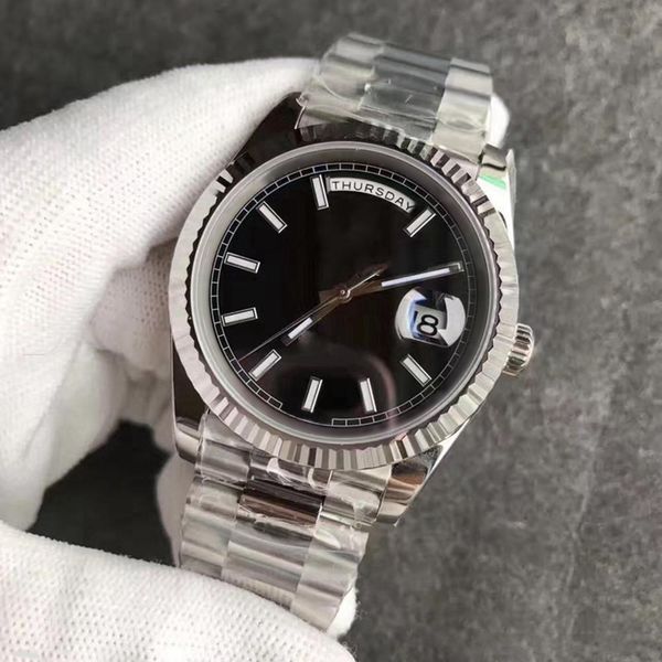 

president mens watch sweep automatic movement mechanical silver stainess sapphire black face solid clasp men watches, Slivery;brown