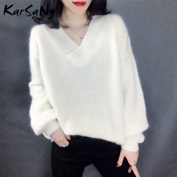 

women's sweaters winter thick oversized for warm v-neck and pullovers knitted oversize 2021 221224, White;black