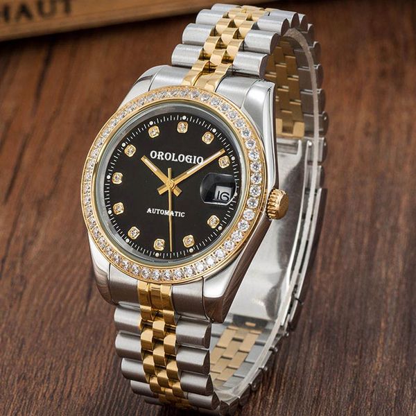 

orologio mens automatic mechanical watches montre de luxe full stainless steel sapphire glass 5 atm waterproof super luminous men 215p, Slivery;brown