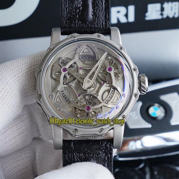 

skeleton inverted triangle dial japan miyota automatic mechanical rf version maxlab voyager mens watch 316l steel case leathe275m, Slivery;brown