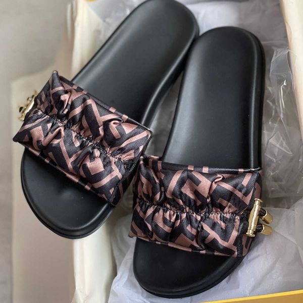 

women ruched satin slides sandals women vertigo slippers pink brown slip-on flat shoes designers wide-band slipper with gold ser and drawstr, Black
