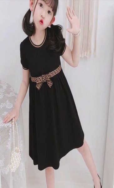 

luxury baby girls dress kids letter f bowknot summer short sleeve children casual designer clothingsize 100140cm7259256, Red;yellow