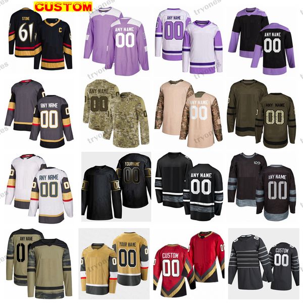 

custom 2022 reverse retro 2.0 hockey jerseys camo fights cancer karlsson marchessault stone pietrangelo eichel kessel quick stephenson smith, Black;red