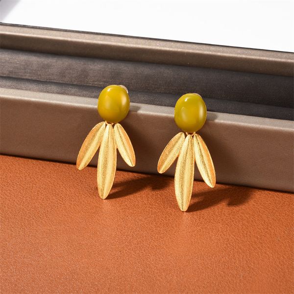 

ins spanish leaf earrings stud 925 silver needle oil drop scrub gold female delicate fashion all-match jewelry accessories, Golden;silver