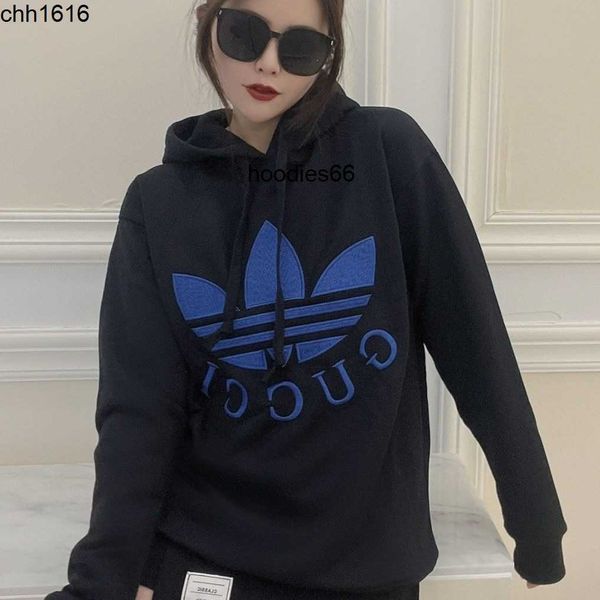 

22 autumn and winter new hoodie limited sweater female embroidery letters lovers double g hooded men's fashion, Black