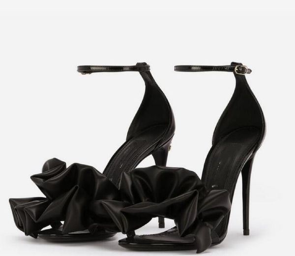 

luxury leather sandals with pleats keira marabou sandals shoes soft feather embellishment women g-shape pop heel lady gladiator sandalias br, Black