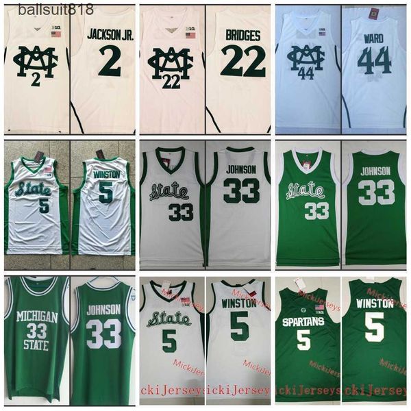 

college wear jam 2 jaren jackson jr. jersey 22 miles bridges jersey 44 nick ward 5 cassius winston 33 magic johnson mens 2022 ncaa stitched, Black