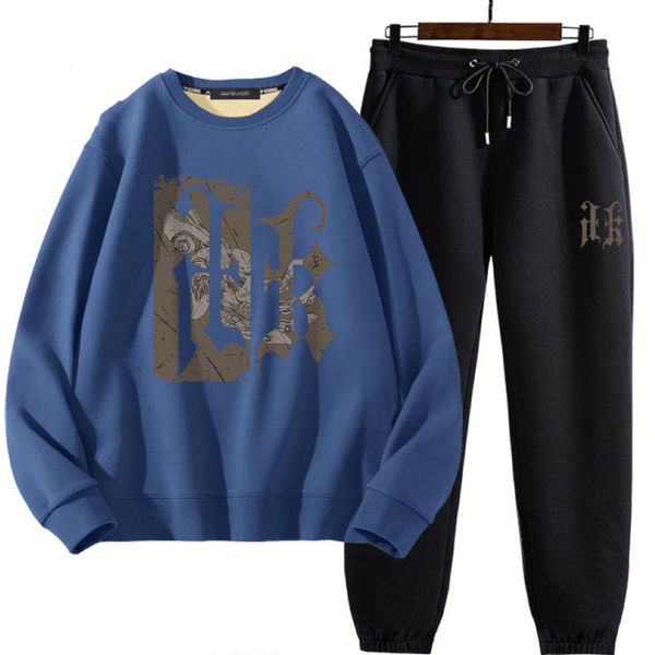 

designer letter print two piece suit for men and women pure cotton hoodie set active style, Black
