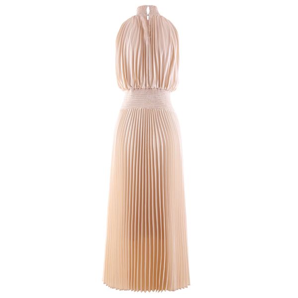 

high-quality stand-collar pleated sleeveless palace style party dress, Black
