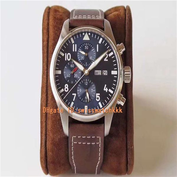 

zf mens watch chronograph 377714 stainless steel blue dial swiss eta 7750 automatic 28800vph sapphire crystal brown leather s242v, Slivery;brown