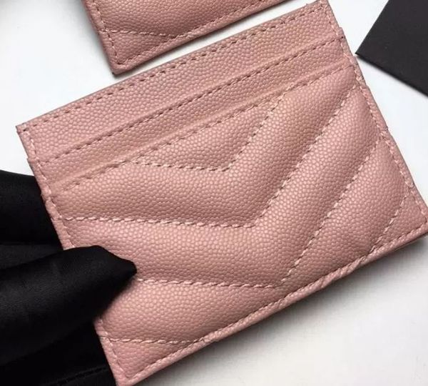 

new fashion card holders caviar woman mini wallet designer pure color genuine leather pebble texture luxury black wallet with box, Brown;gray