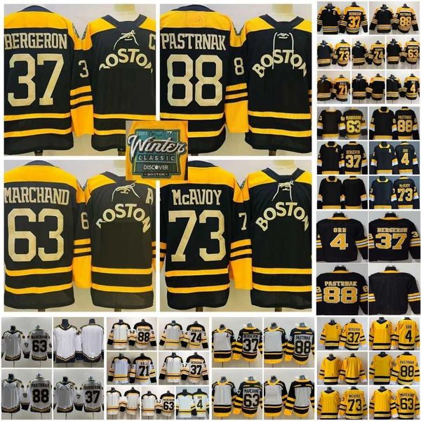 

2023 winter classic 37 patrice bergeron hockey jerseys 2.0 reverse retro 88 david pastrnak 63 brad marchand 73 charlie mcavoy 74 jake debrus, Black;red