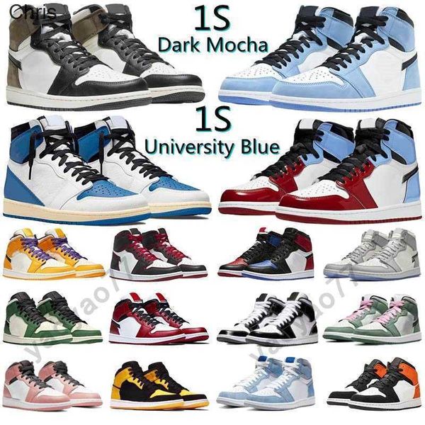 

2022 university blue 1 og basketball shoes jumpman 1s high dark mocha unc light smoke grey hyper chicago patent bred royal toe, Black;white