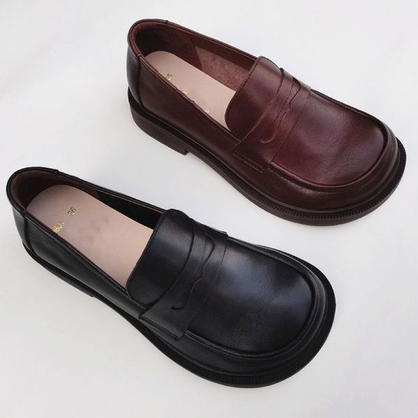

pure handmade shoes leather one step women's flat shoes loose simple soft thick sole non-slip suture 35-41, Red;white