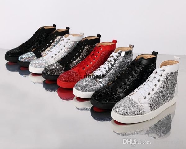 

red-bottoms christians designs fashion rhinestone spike dress shoes sneaker luxury party wedding shoes genuine leather spikes lace-up ca lwz, Black