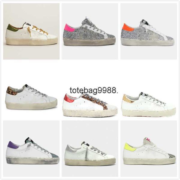 

fashion women thick bottom hi star sneakers golden casual shoes classic white do-old dirty fashion leopard tail shoe/golden/goose, Black