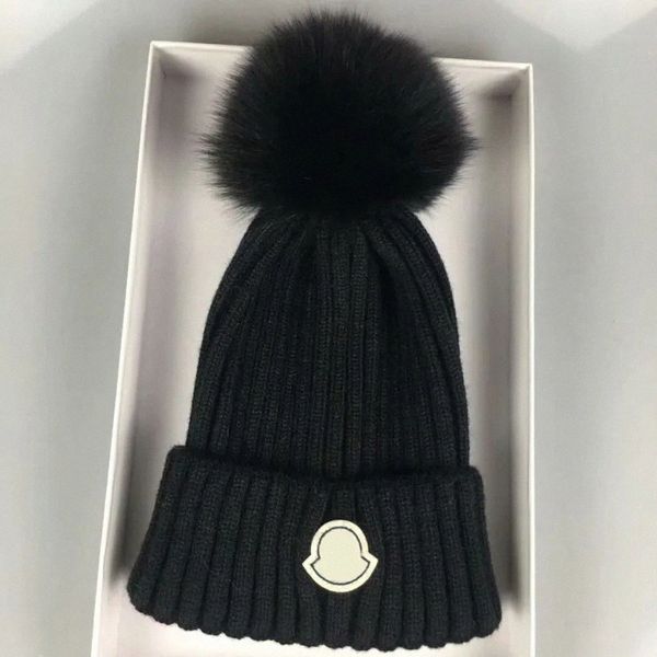 

designer winter knitted beanie woolen hat women chunky knit thick warm faux fur pom beanies hats female bonnet hat caps 5 colors s55k#, Blue;gray