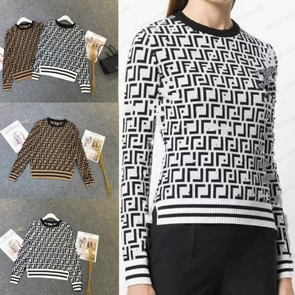 

lettering sweater women's autumn round neck striped fashion long sleeve women high end jacquard cardigan knitting sweaters coats, White;black