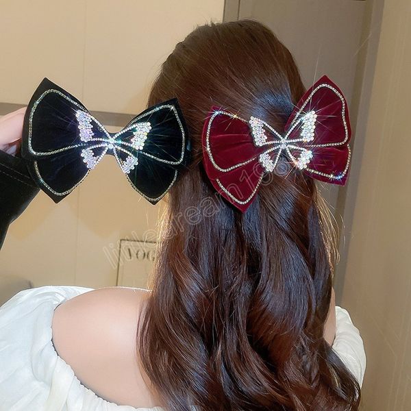 

fashion velvet bow hair pins elegant fabric rhinestone pearl hair clips for women luxulry spring clip gils accessories, Golden;silver