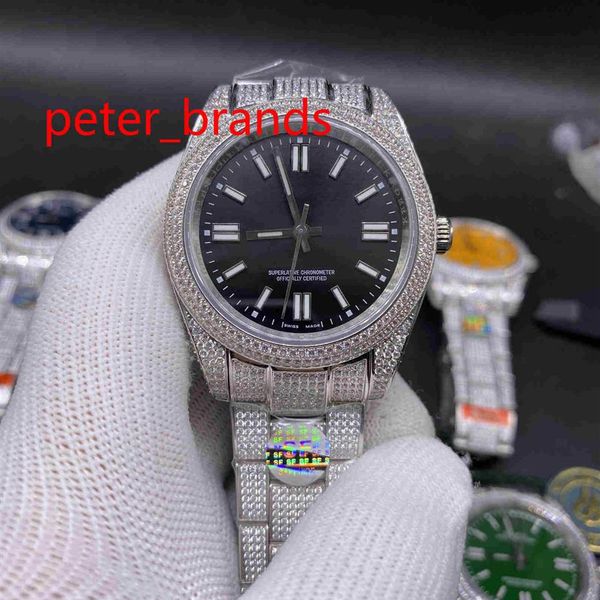 

quaity 41mm shiny diamonds watches silver case multicolor dial sapphire mirror automatic men smooth hands wristwatch 904l stai2836, Slivery;brown