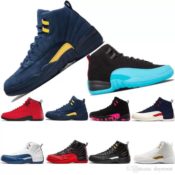 

jumpman 12 basketball shoes women mens 12s retro university blue red thunder military black black gold sport size 4.5-15.5