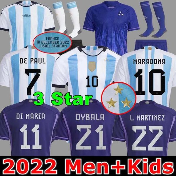 

3 star 2022 argentina soccer jersey fans player version dybala aguero maradona di maria j. alvarez home away pre-match men kids kit socks fo, Black;yellow